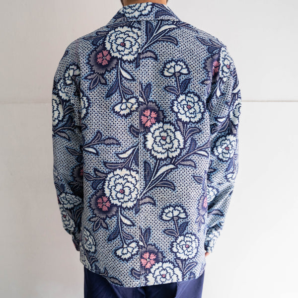 'KIMONO REMAKE' French work jacket type 'blue floral pattern'