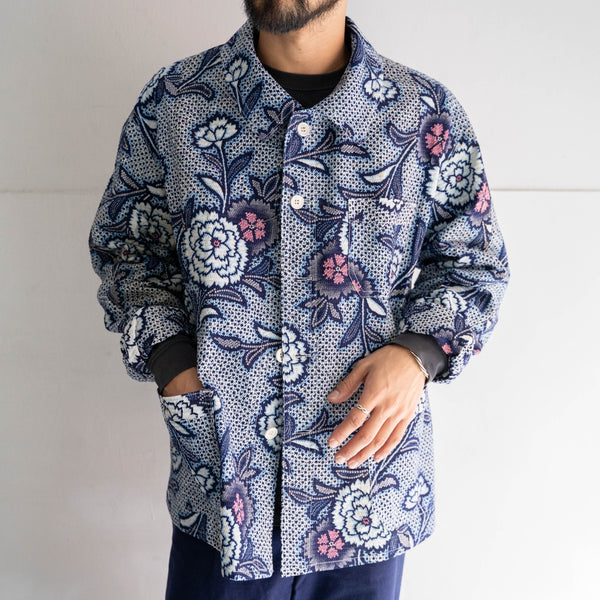 'KIMONO REMAKE' French work jacket type 'blue floral pattern'