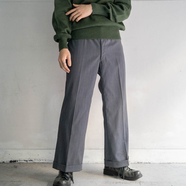 1970s Japan vintage gray blue striped double breasted set up