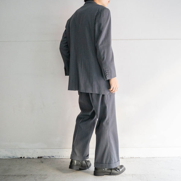 1970s Japan vintage gray blue striped double breasted set up