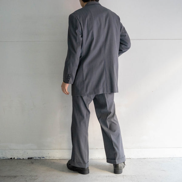 1970s Japan vintage gray blue striped double breasted set up