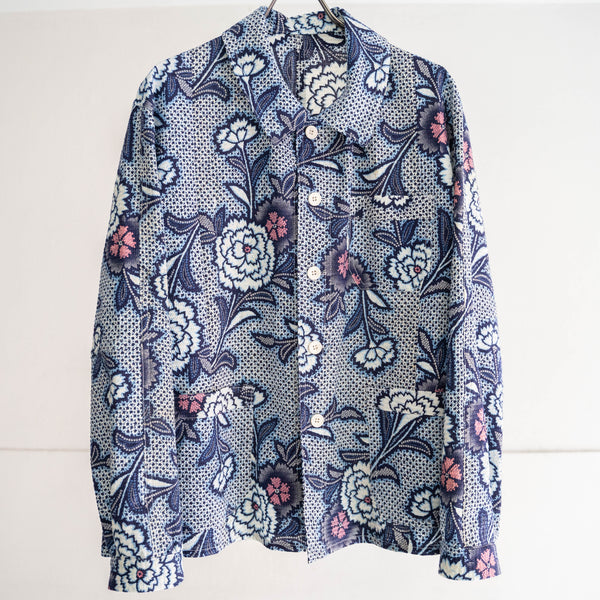 'KIMONO REMAKE' French work jacket type 'blue floral pattern'