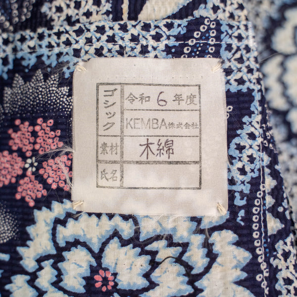 'KIMONO REMAKE' French work jacket type 'blue floral pattern'