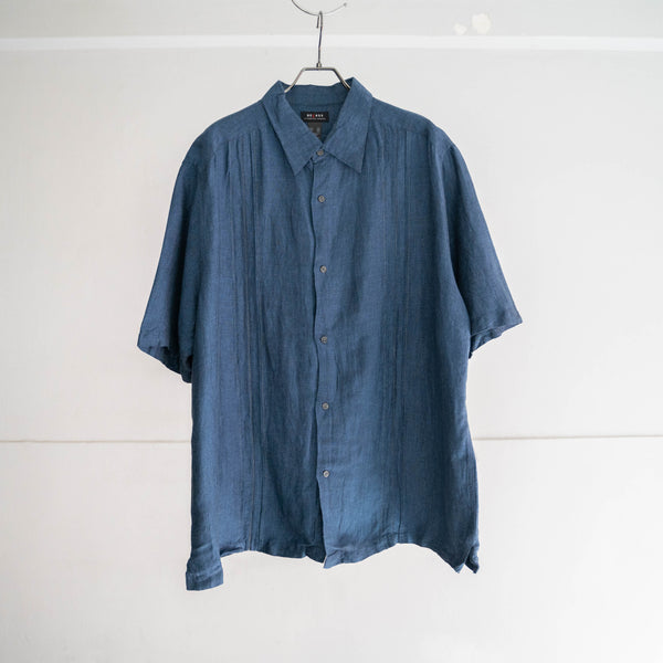 2000s indigo blue linen × rayon s/s shirt