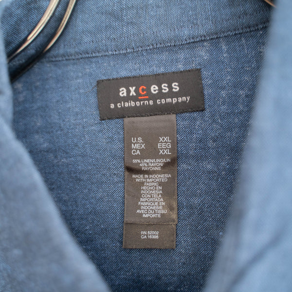 2000s indigo blue linen × rayon s/s shirt