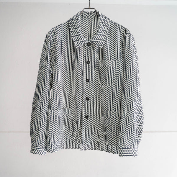 'KIMONO REMAKE' French work jacket type 'japanese geometric pattern'