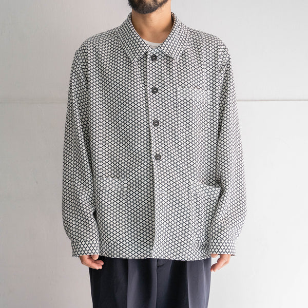 'KIMONO REMAKE' French work jacket type 'japanese geometric pattern'