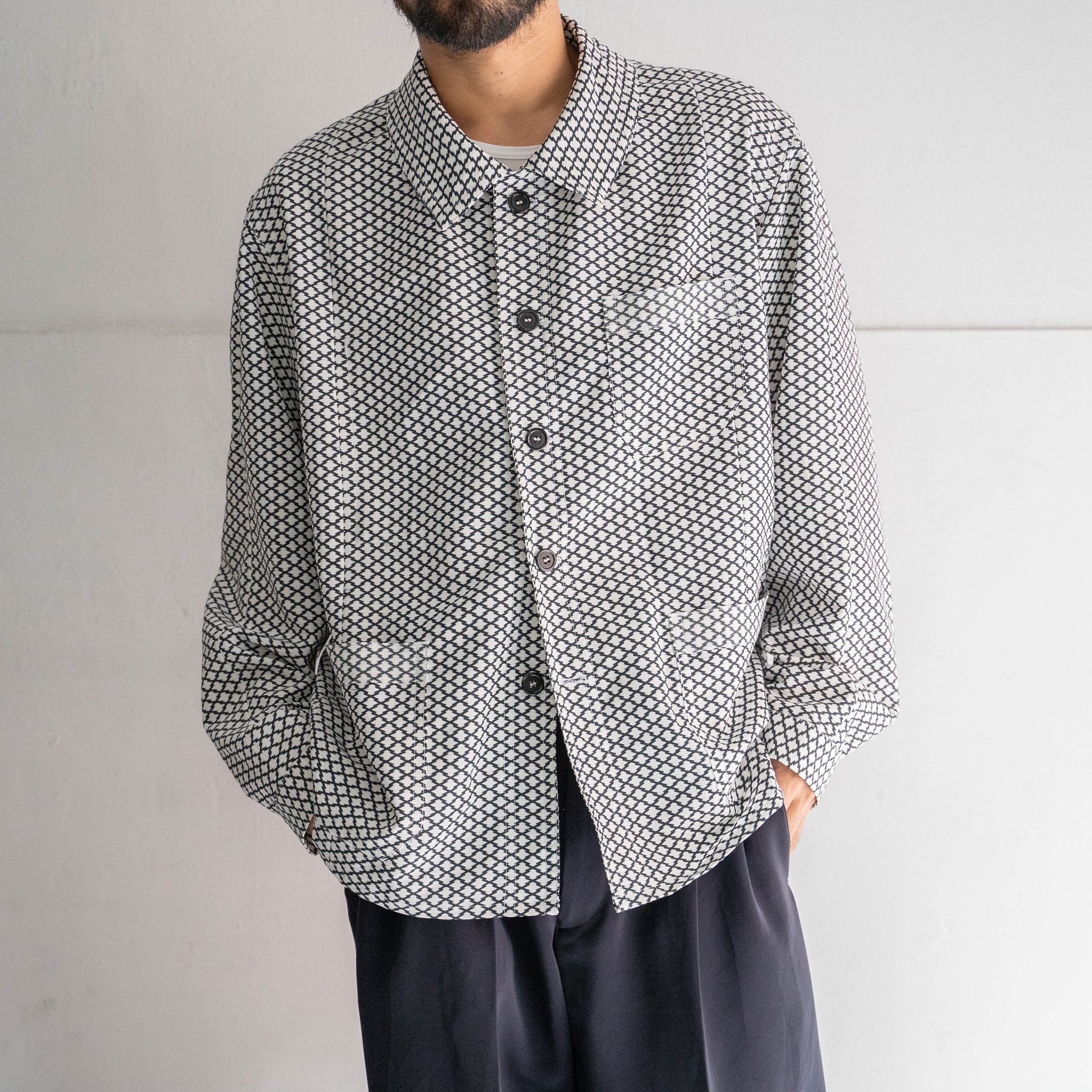 'KIMONO REMAKE' French work jacket type 'japanese geometric pattern'