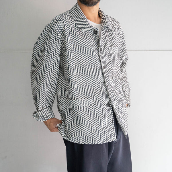 'KIMONO REMAKE' French work jacket type 'japanese geometric pattern'