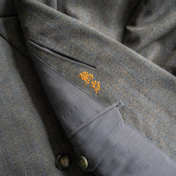 1970-80s Japan vintage green chambray double breasted tailored jacket