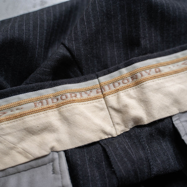 1980s Japan dark gray stripe 1tuck slacks