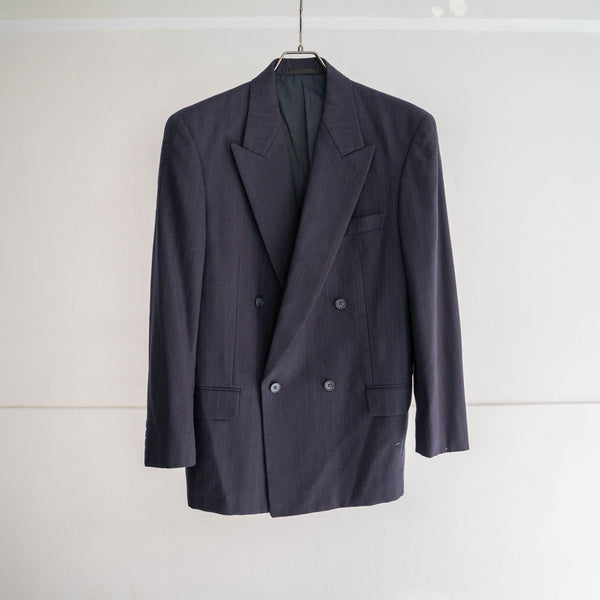 2000s Japan vintage navy stripe double breasted tailored jacket