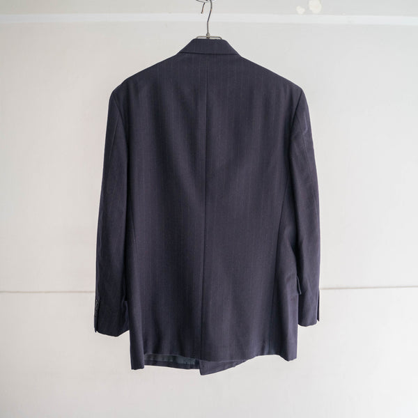 2000s Japan vintage navy stripe double breasted tailored jacket