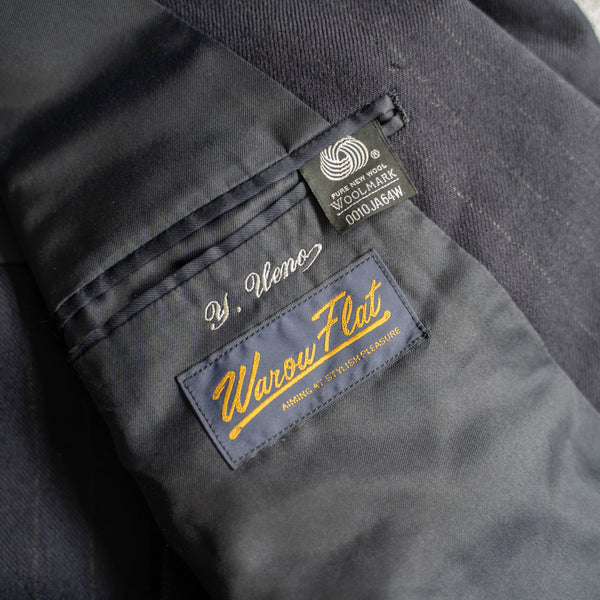 2000s Japan vintage navy stripe double breasted tailored jacket