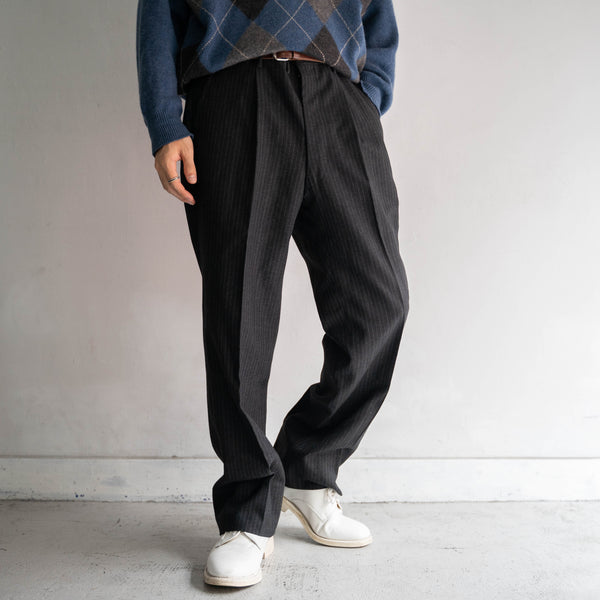 1980s Japan dark gray stripe 1tuck slacks