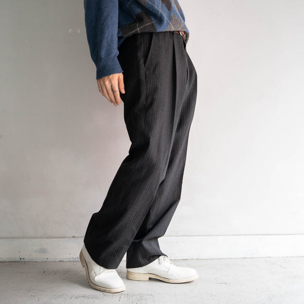 1980s Japan dark gray stripe 1tuck slacks