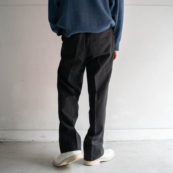 1980s Japan dark gray stripe 1tuck slacks