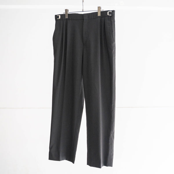 1990s Europe black color wool two tuck slacks -with side adjuster-