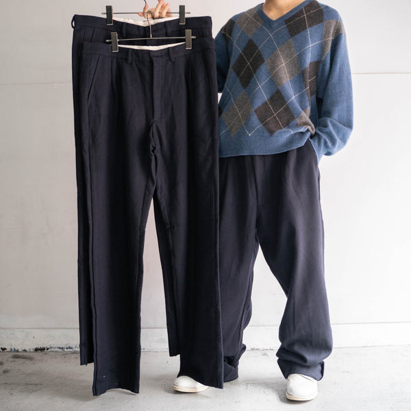1990-00s Italy dark navy wool work pants 'dead stock'