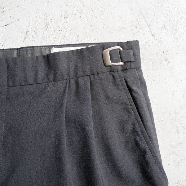 1990s Europe black color wool two tuck slacks -with side adjuster-