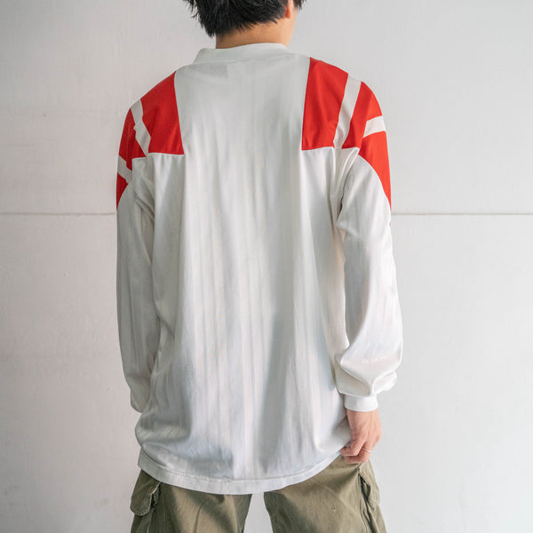 around 1980s 'adidas' white × red V neck game shirt