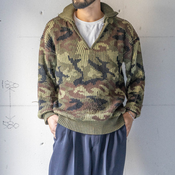 around 1980s Italy camouflage pattern skipper knit