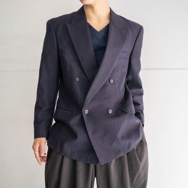 2000s Japan vintage navy stripe double breasted tailored jacket