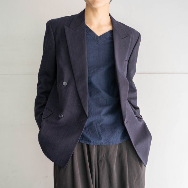 2000s Japan vintage navy stripe double breasted tailored jacket