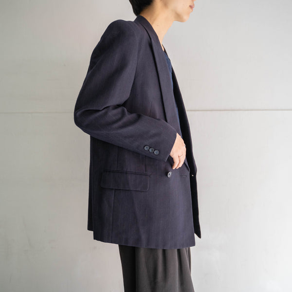 2000s Japan vintage navy stripe double breasted tailored jacket