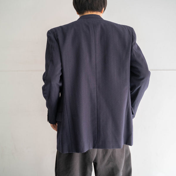 2000s Japan vintage navy stripe double breasted tailored jacket