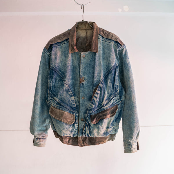 1980s brown leather & denim reversible blouson