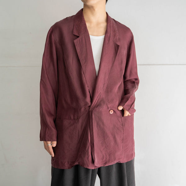 1980-90s wine red silk 100 tailored jacket