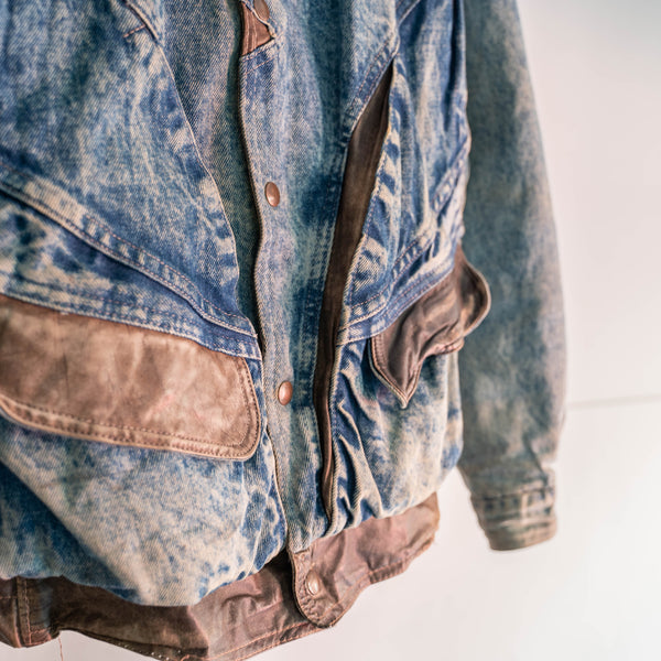 1980s brown leather & denim reversible blouson