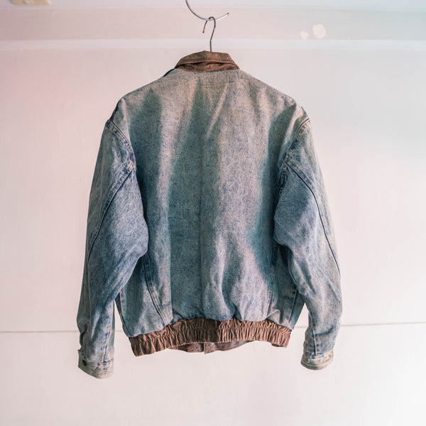 1980s brown leather & denim reversible blouson