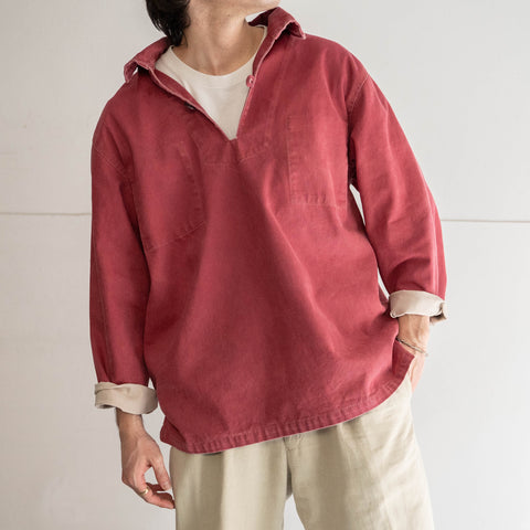 around 1980s French dark red color canvas fisherman smock