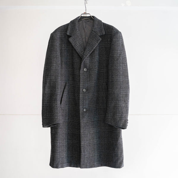 1970-80s France blue × gray checked wool coat