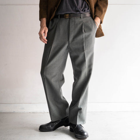 1990s Japan vintage gray color wool one tuck slacks