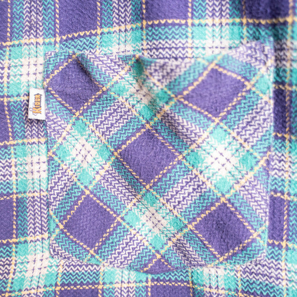 around 1980s France multi color check pattern grandpa shirt -remake-