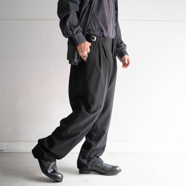 1990s Europe black color wool two tuck slacks -with side adjuster-