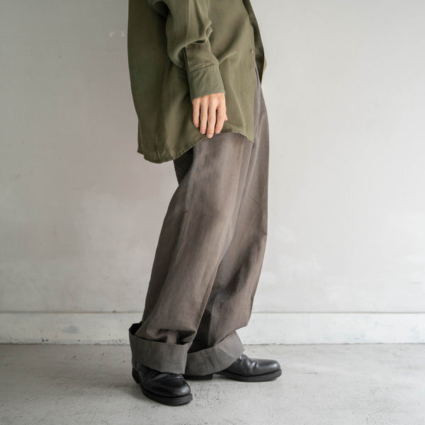 1990s Japan vintage brown cotton × linen slacks -sun fade-