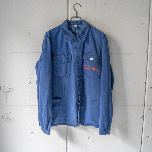 around 1970s Germany blue cotton twill work jacket -4 pockets-