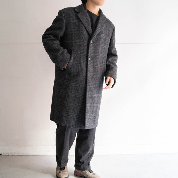 1970-80s France blue × gray checked wool coat