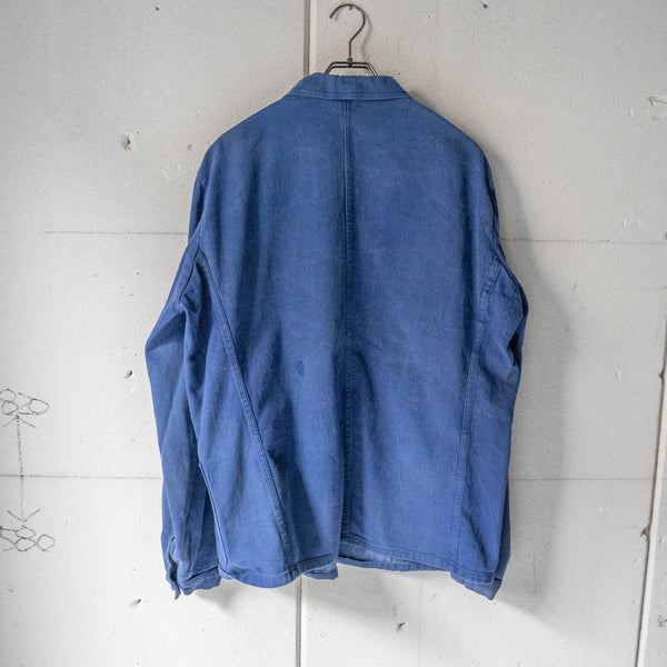 around 1970s Germany blue cotton twill work jacket -4 pockets-