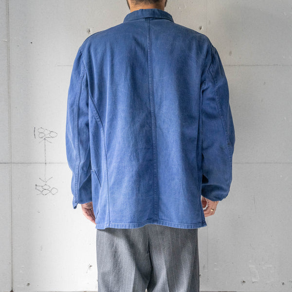 around 1970s Germany blue cotton twill work jacket -4 pockets-