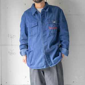 around 1970s Germany blue cotton twill work jacket -4 pockets-