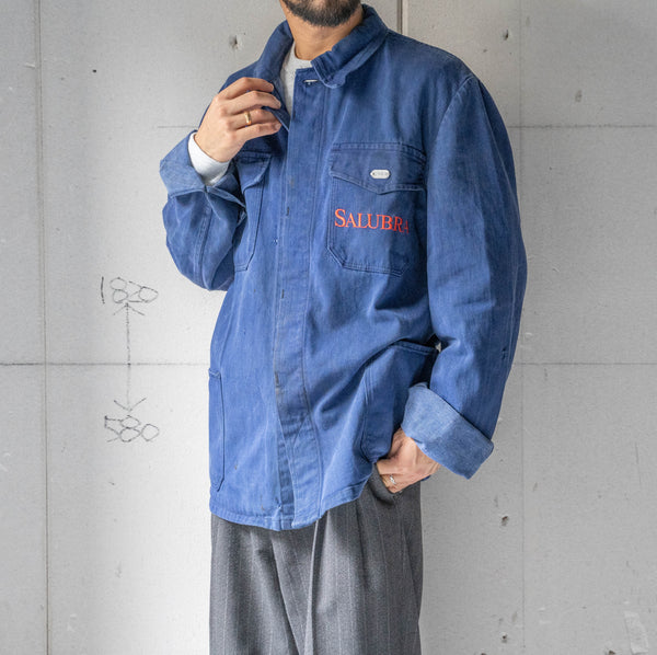 around 1970s Germany blue cotton twill work jacket -4 pockets-