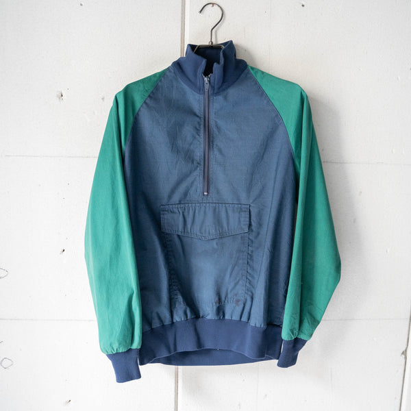 1980-90s green × navy half zip smock