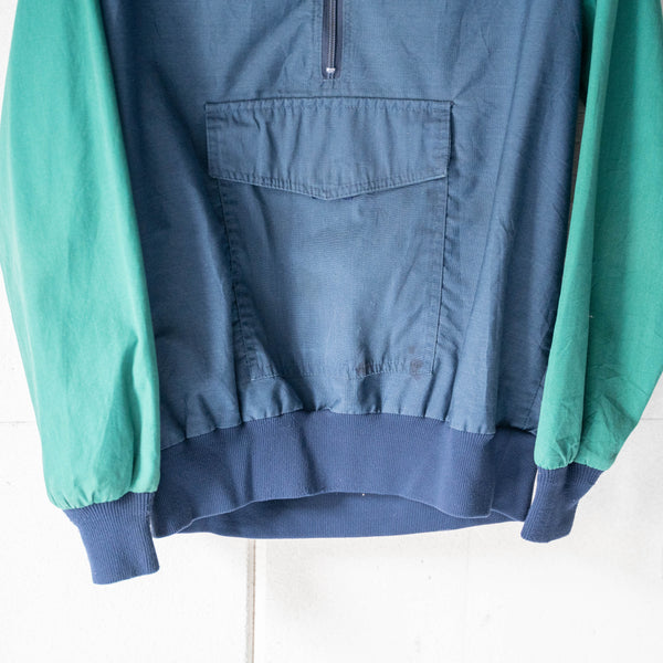 1980-90s green × navy half zip smock