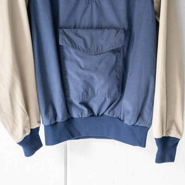 1980-90s beige × navy half zip smock