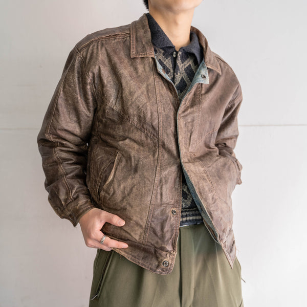 1980s brown leather & denim reversible blouson